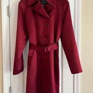 INC Red Satin Trench Coat size L perfect for the holiday parties !